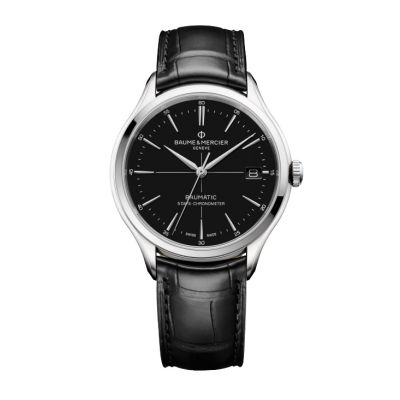 Baume & Mercier Clifton Baumatic / orologio uomo / quadrante nero / cassa acciaio / cinturino pelle alligatore nero