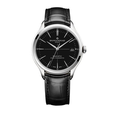 Baume & Mercier Clifton Baumatic COSC / orologio uomo / quadrante nero / cassa acciaio / cinturino pelle alligatore nero