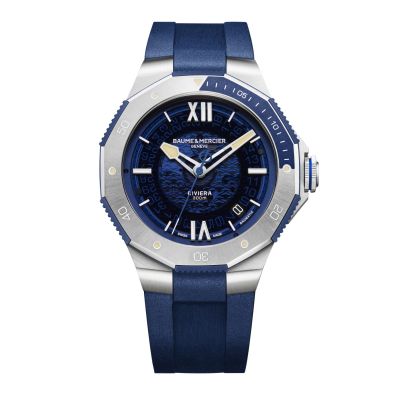 Baume & Mercier Riviera Azur / orologio uomo / quadrante blu fumè / cassa acciaio / cinturino caucciù blu