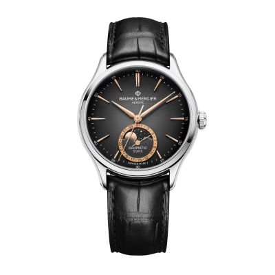 Baume & Mercier Clifton Baumatic / orologio uomo / quadrante nero / cassa acciaio / cinturino pelle nero