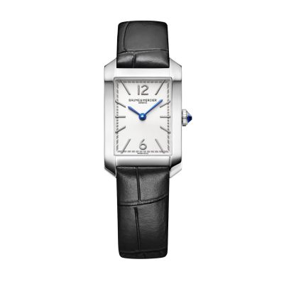Baume & Mercier Hampton / orologio donna / quadrante argentato / cassa acciaio / cinturino pelle nero