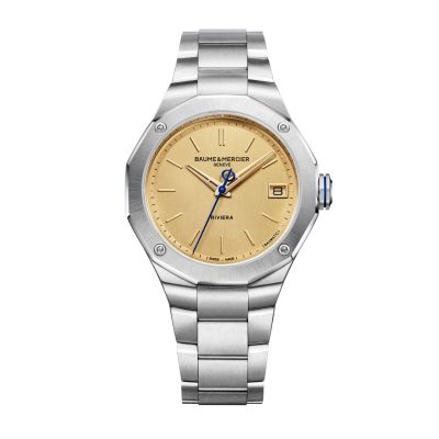 Baume & Mercier Riviera / orologio uomo / quadrante giallo / cassa e bracciale acciaio