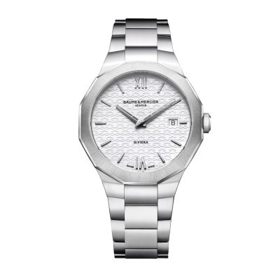 Baume & Mercier Riviera / orologio uomo / quadrante bianco / cassa e bracciale acciaio