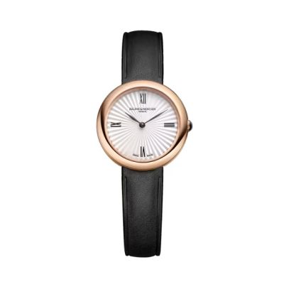 Joia de Baume & Mercier / orologio donna / quadrante argentato soleil / cassa acciaio PVD dorato / cinturino pelle nero