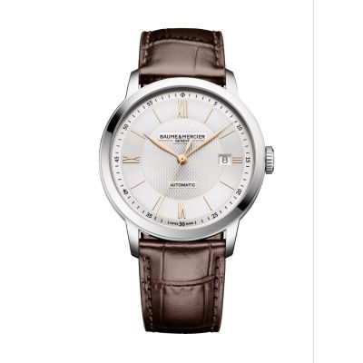 Baume & Mercier Classima / orologio uomo / quadrante argentato / cassa acciaio / cinturino pelle marrone
