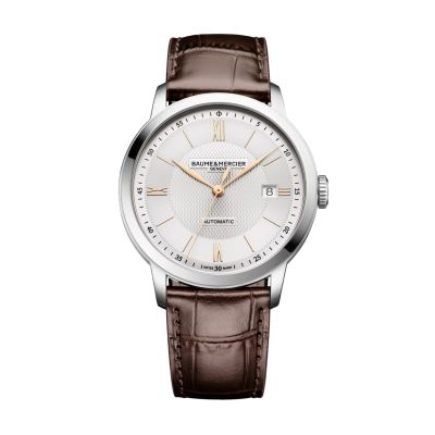 Baume & Mercier Classima / orologio uomo / quadrante argentato / cassa acciaio / cinturino pelle marrone