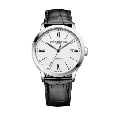 Baume & Mercier Classima / orologio uomo / quadrante bianco argentato / cassa acciaio / cinturino pelle nera