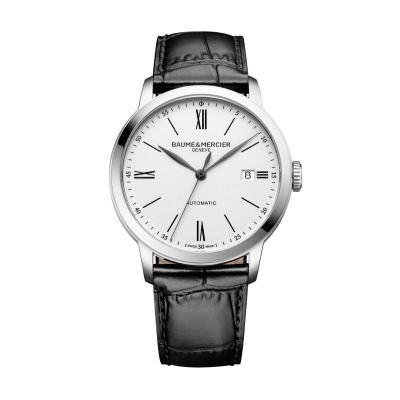 Baume & Mercier Classima / orologio uomo / quadrante bianco argentato / cassa acciaio / cinturino pelle nera