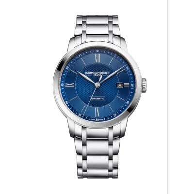 Baume & Mercier Classima - 40 mm / orologio uomo / quadrante blu con decoro guilloché grain d'orge / cassa e bracciale acciaio