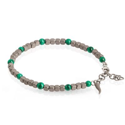 Mano-J / Uomo / bracciale con cubi, sfere e cornetto / titanio, oro rosso 9 kt, malachite, onice e diamante nero