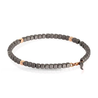 Mano-J / Uomo / bracciale con cubi e cornetto / titanio, oro rosso 9 kt e diamante nero
