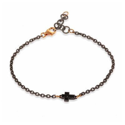 Mano-J / Uomo / bracciale catena con croce / titanio, oro rosso 9 kt e diamanti neri