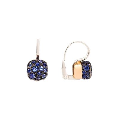 Pomellato / Nudo Solitaire / orecchini / oro bianco, castone in oro rosa e zaffiri blu