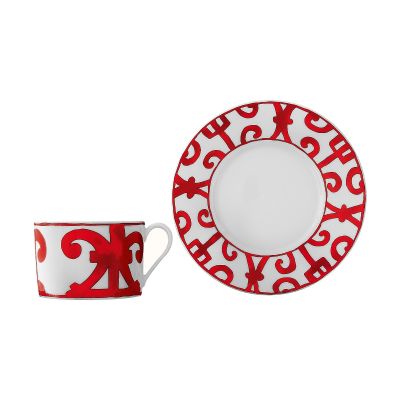 Hermès / Balcon du Guadalquivir / set 2 tazze colazione con piattini / porcellana / bianco, rosso