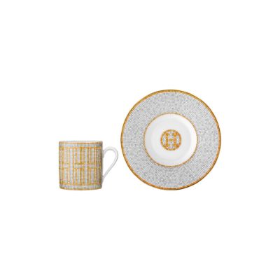 Hermès / Mosaique au 24 platine / set 2 tazze caffè con piattino / porcellana 