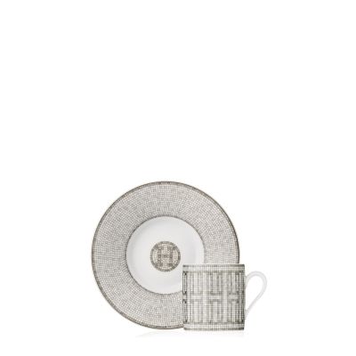 Hermès / Mosaïque au 24 platine / set 2 tazze caffè con piattino / porcellana