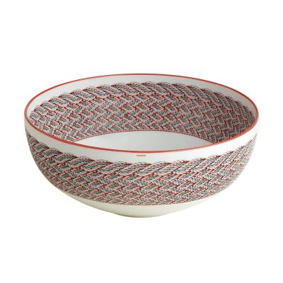 Hermès / Tressages Equestres / Insalatiera / porcellana / bianco, rosso, verde