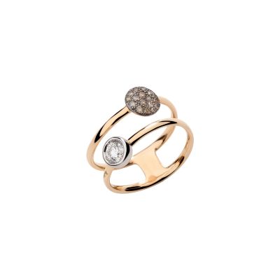 Pomellato / Sabbia / anello / oro rosa rodiato, pavè di diamanti brown e diamante bianco