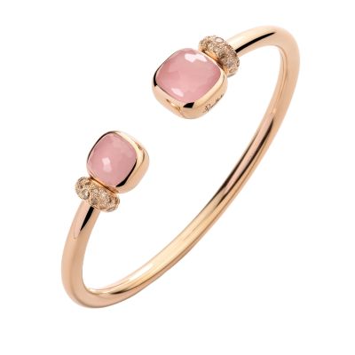 Pomellato / Nudo / bracciale rigido / oro rosa, oro bianco, quarzi rosa e diamanti brown