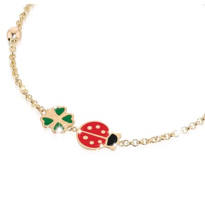 leBebé / PrimeGioie / bracciale coccinella e quadrifoglio / oro giallo e smalto colorato