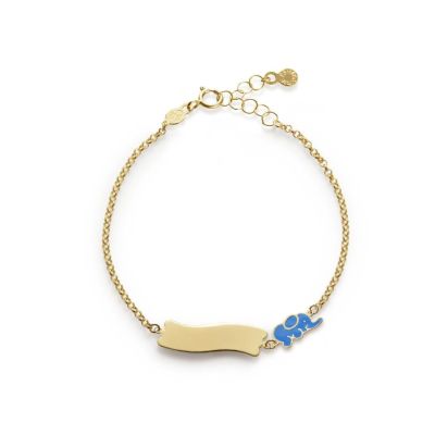 leBebé / PrimeGioie / bracciale fortuna elefante e targhetta / oro giallo e smalto blu