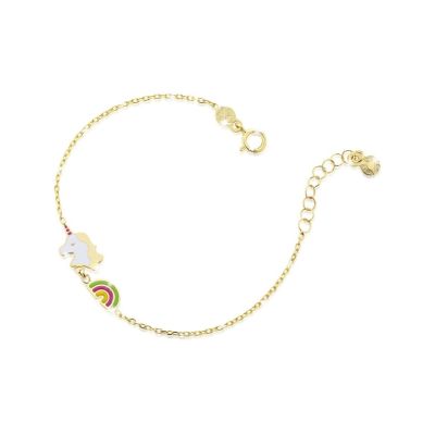 leBebé / PrimeGioie / bracciale unicorno e arcobaleno / oro giallo e smalto colorato