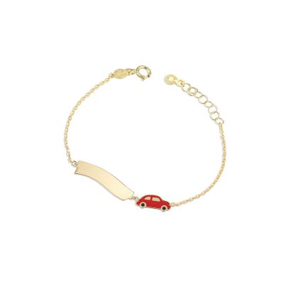 leBebé / PrimeGioie / bracciale con macchina e targhetta / oro giallo e smalto colorato