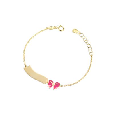 leBebé / PrimeGioie / bracciale toys con fiocco e targhetta / oro giallo e smalto rosa