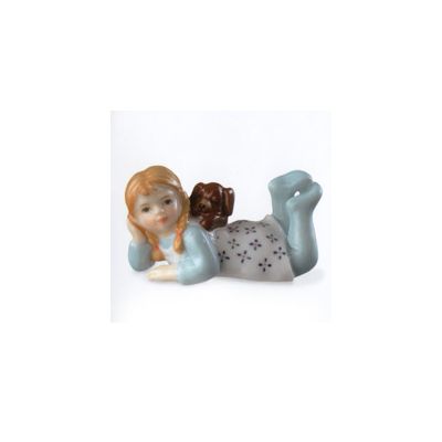 Royal Copenhagen Figurina / Bimba sdraiata con cagnolino / porcellana
