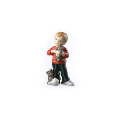 Royal Copenhagen Figurina / Bimbo in piedi con gattini / porcellana