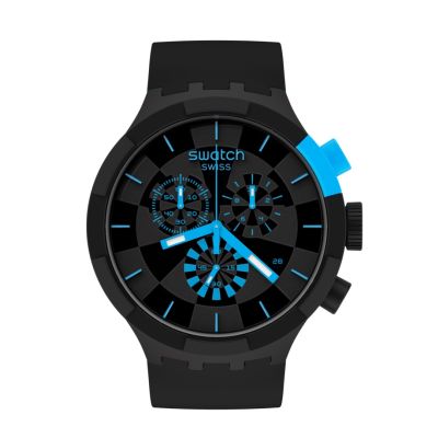 Swatch / Big Bold Chrono / Checkpoint Blue / orologio uomo / quadrante nero / cassa plastica / cinturino silicone