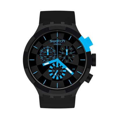 Swatch / Big Bold Chrono / Checkpoint Blue / orologio uomo / quadrante nero / cassa plastica / cinturino silicone