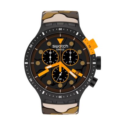 Swatch / Big Bold Chrono / Escapedesert / orologio uomo / quadrante marrone / cassa plastica / cinturino silicone