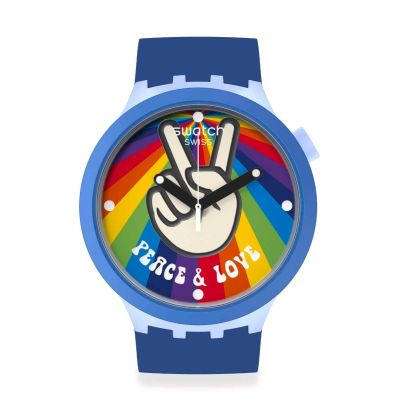 Swatch / Big Bold / Bioceramic – Peace Hand Love / orologio unisex / quadrante multicolore / cassa plastica / cinturino plastica