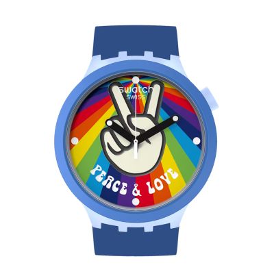 Swatch / Big Bold / Bioceramic – Peace Hand Love / orologio unisex / quadrante multicolore / cassa plastica / cinturino plastica