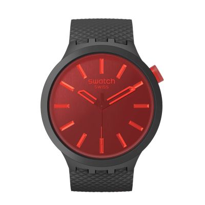 Swatch / Big Bold / Midnight Mode / orologio unisex / quadrante rosso / cassa plastica / cinturino silicone