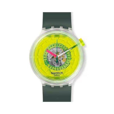 Swatch / Neon / Swatch Blinded By Neon / orologio uniex / quadrante trasparente / cassa plastica / cinturino silicone