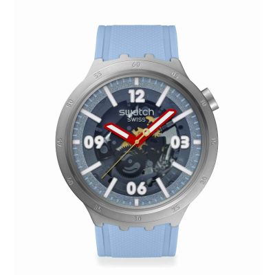 Swatch / Big Bold / Moment / orologio unisex / quadrante scheletrato blu / cassa acciaio / cinturino silicone