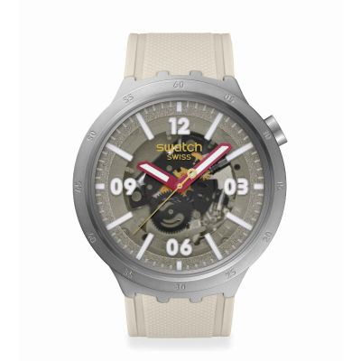 Swatch / Big Bold / Confident Moment / orologio unisex / quadrante scheletrato beige / cassa acciaio / cinturino silicone