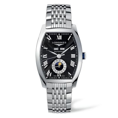 Longines Evidenza Moonphase / orologio unisex / quadrante nero / cassa e bracciale acciaio 