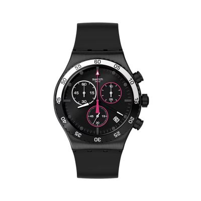 Swatch / Irony Chrono / Magenta At Night / orologio unisex / quadrante nero / cassa acciaio / cinturino gomma