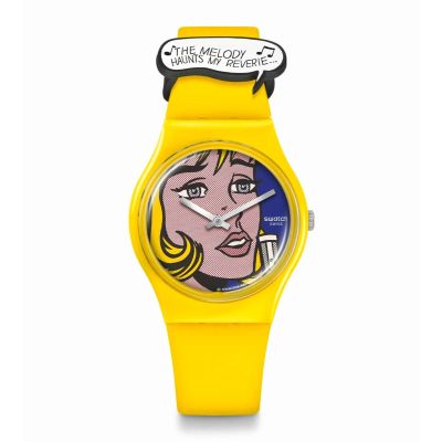 Swatch x MoMA / Reverie by Roy Lichtenstein / orologio unisex / quadrante blu / cassa plastica / cinturino silicone