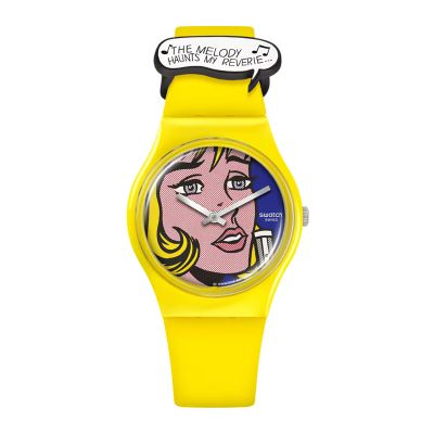 Swatch x MoMA / Reverie by Roy Lichtenstein / orologio unisex / quadrante blu / cassa plastica / cinturino silicone