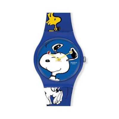 Swatch / Peanuts / Hee Hee Hee / orologio unisex / quadrante blu / cassa plastica / cinturino silicone