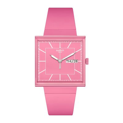 Swatch / Bioceramic – What If? / orologio unisex / quadrante rosa / cassa plastica / cinturino plastica