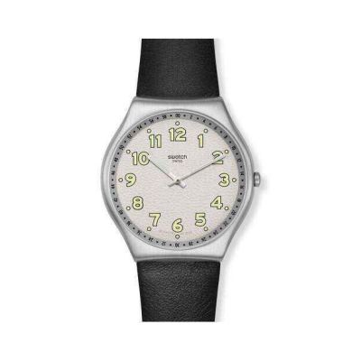 Swatch Skin Irony Black Hepcat orologio uomo quadrante bianco cassa acciaio inox cinturino cuoio