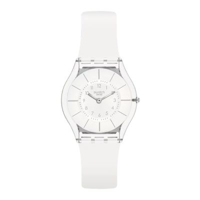 Swatch / Skin / White Classiness / orologio donna / quadrante bianco / cassa plastica / cinturino silicone bianco