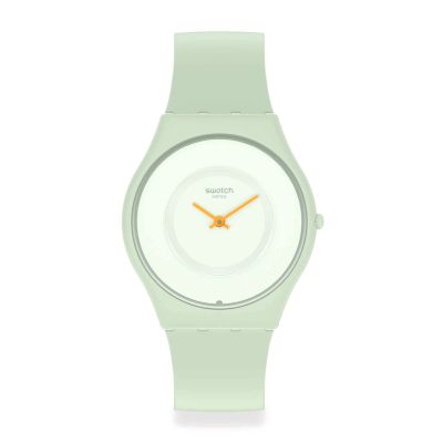 Swatch / Skin Classic Bioceramic / Caricia Verde / orologio unisex / quadrante rosa / cassa plastica / cinturino silicone