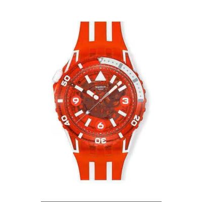 Swatch / Scubaqua / Lion's Mane / orologio unisex / quadrante rosso / cassa plastica / cinturino silicone