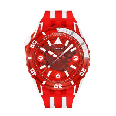 Swatch / Scubaqua / Lion's Mane / orologio unisex / quadrante rosso / cassa plastica / cinturino silicone